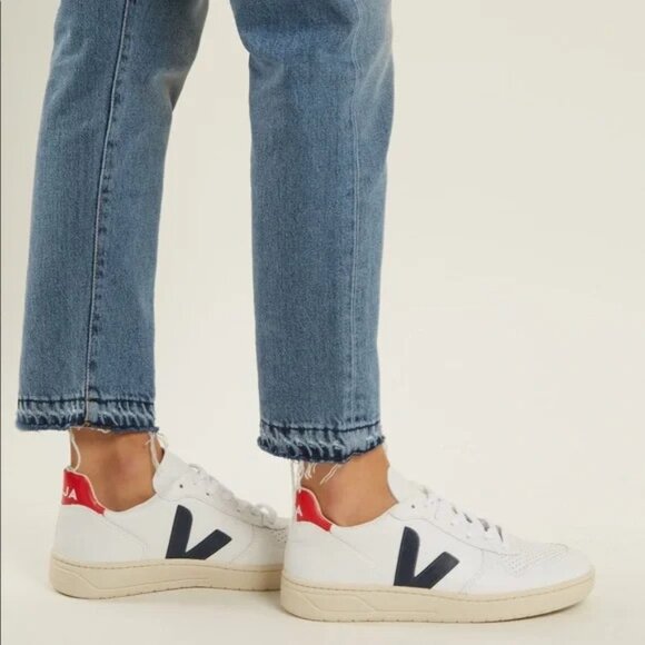 Veja Shoes - Veja White Red Blue V 10 Leather Sneakers‎
